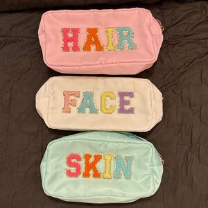 Toiletry Pouches Bundle; HAIR, FACE, SKIN.